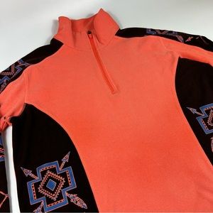 Cowgirl Tuff Womens Large 1/4 Zip Aztec Corral Soft Pullover Sweater Thumb Holes
